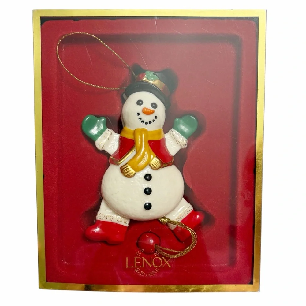 Lenox | Vintage Porcelain Snowman Pull String Christmas Ornament